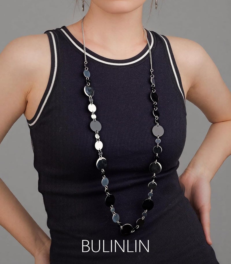BULINLIN Layered Silver Long Necklace for Women Turquoise Stone Beaded Strand Sweater Chain Necklaces Fashion Costume Jewelry Gifts for Mom - Image 3